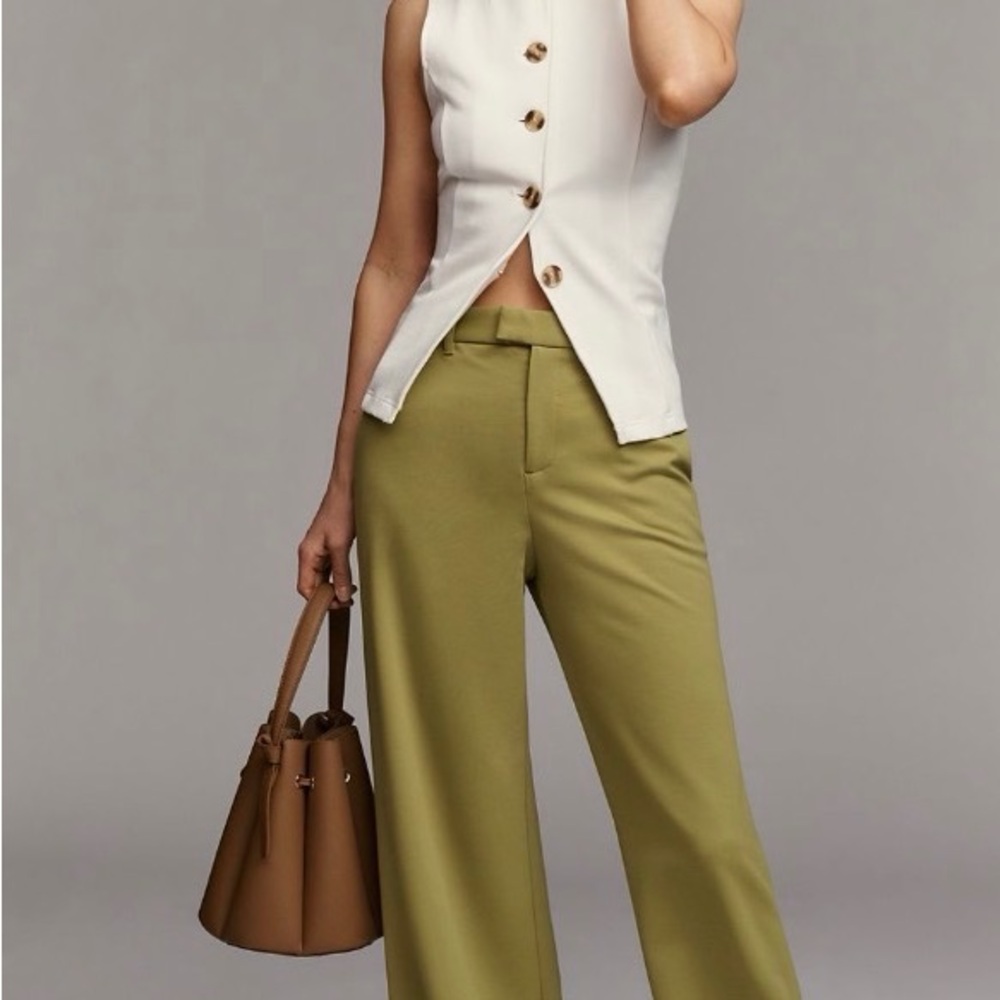 Maeve Olive-Green Wide Leg Trousers